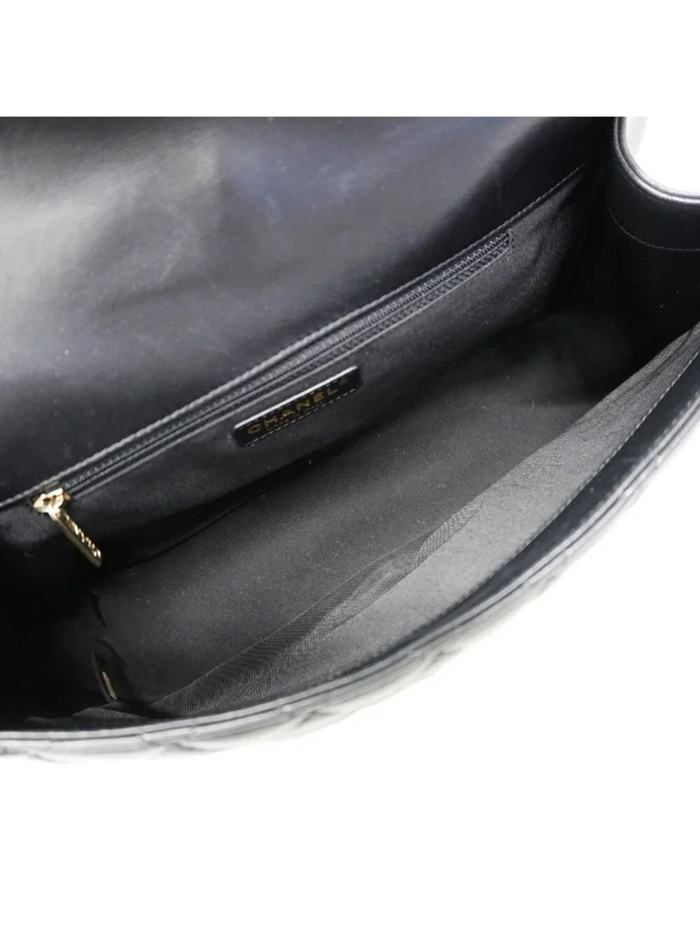 Chanel Shoulder Bag Deca Quilted Lambskin Black Champagne Gold